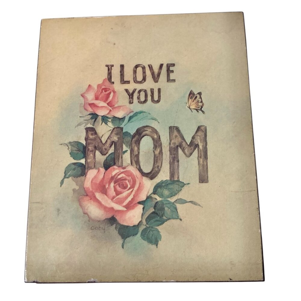 Vintage I Love You Mom Cedar Wood Keepsake Box Rose Flower Roses Butterfly TN